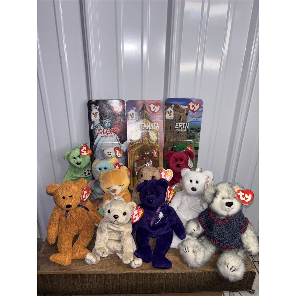 Large Lot Of Vintage Beanie Baby Bears-13 Great Used Condition Tags Intact